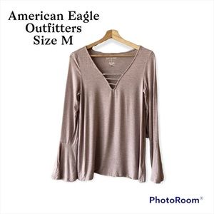 American Eagle Outfitters | Womens LongSleeve Blouse | Size Medium | mauve/white